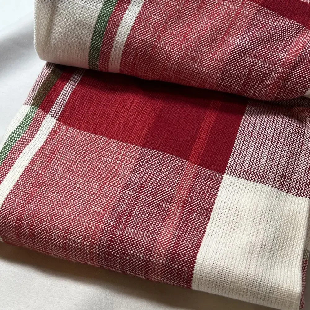 Threshold Round Tablecloth 100% Cotton Red White Green Plaid Holiday Christmas